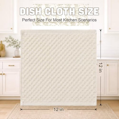Homaxy 100% Cotton Terry Dish Cloths, 12"x12", 6-Pack, Beige | Ultra Soft Absorbent Dish Towels with Hanging Loop, Pineapple Grid Designed - color: Beige, size: 12 x 12 - 6 Pack