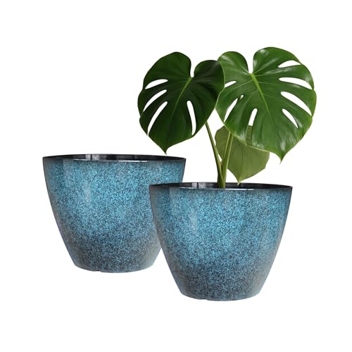 Vanslogreen Plant Pots Set of 2, 8 inch Plastic Planters with Drainage Holes, Modern Glaze Flower Plant Pot for Indoor Outdoor Herb Snake Succulent Plants - color: Blue, size: 2pcs