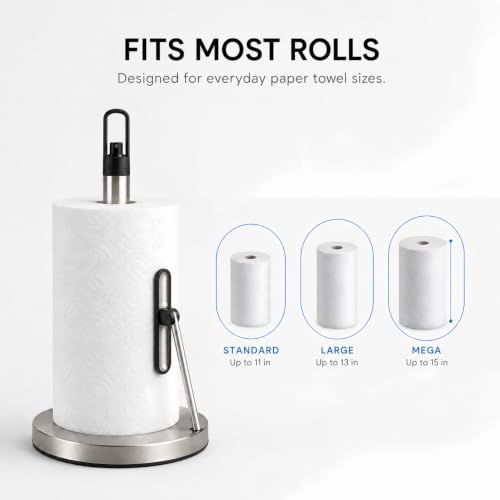Paper Towel Holder with Spray Pump, All-in-One Countertop Paper Towel Stand with Refillable Bottle, One-Handed Tear Kitchen Roll Holder, Weighted Base, Brushed Stainless Steel(Chrome) - color: Chrome