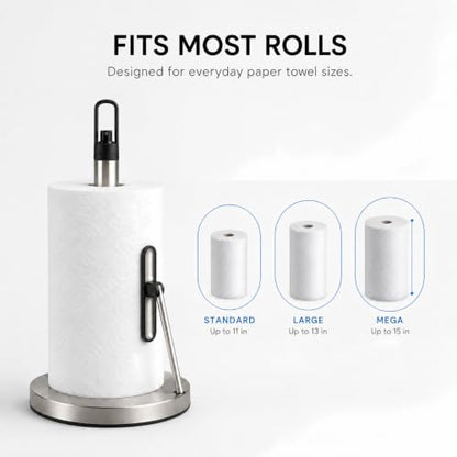 Paper Towel Holder with Spray Pump, All-in-One Countertop Paper Towel Stand with Refillable Bottle, One-Handed Tear Kitchen Roll Holder, Weighted Base, Brushed Stainless Steel(Chrome) - color: Chrome