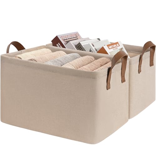 CHICVITA Extra Large Fabric Storage Bins, Metal Frame, 2-Pack, Brown | 45L, 19" L x 13" W x 11" H, Collapsible Design, Blankets, Toys & Home Essentials Storage, Closet & Shelves Organization - color: Brown 2-Pack, size: 19" L x 13" W x 11" H