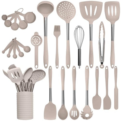 Home Hero Silicone Kitchen Utensils Set - Heat Resistant Non-Scratch Cooking Utensils - Ergonomic Silicone Spatula Set - Dishwasher Safe Kitchen Tools - 26 Piece, Stone - size: 26 Pcs