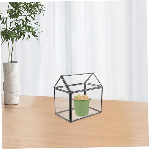 House Shape Geometric Glass Terrarium Planter Indoor Greenhouse with Swing Lid for Succulents Moss and Orchids Creative Tabletop Display for Home Decor and Gifting