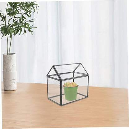 House Shape Geometric Glass Terrarium Planter Indoor Greenhouse with Swing Lid for Succulents Moss and Orchids Creative Tabletop Display for Home Decor and Gifting
