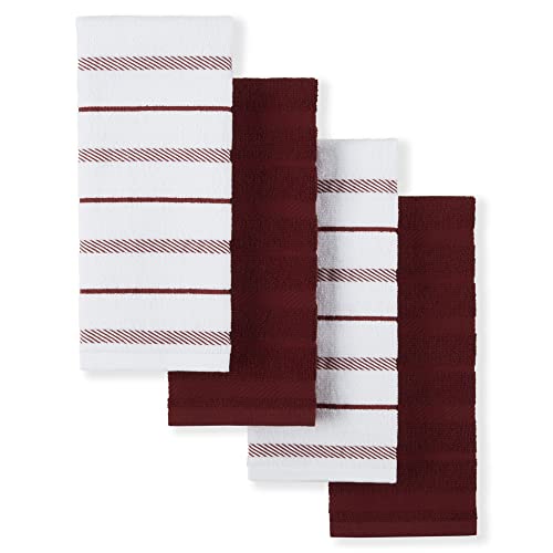 KitchenAid Albany Kitchen Towel 4-Pack Set, Smoked Paprika Red/White, 16"x26" - color: Smoked Paprika, size: 16"x26"