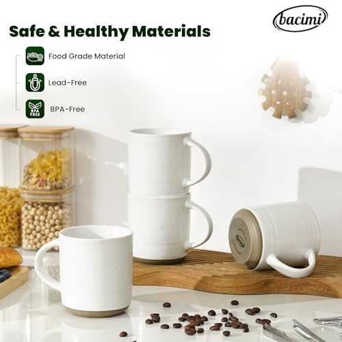 Bacimi® - Coffee Mugs Set of 4 - Stoneware Mugs 13.5oz - Ceramic Coffee Cups with Handle - Large Coffee Mug for Cappuccino, Latte & Hot Beverages - Eggshell White - style: Standard Set
