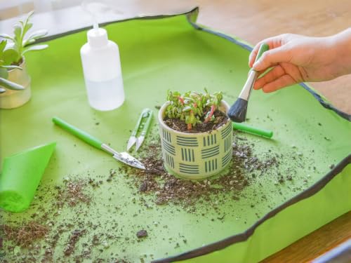 14-Piece Indoor Gardening Tool Set, Stainless Steel Mini Garden Tools with Waterproof Tarp Mat & Tote Bag for Succulents, Potting, Transplanting & Plant Care