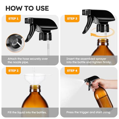 Tecohouse 360° 16 OZ Amber Glass Spray Bottles 2 Pack | 360° All-Angle Spray, Leakproof, Empty Refillable Containers for Cleaning Solutions, Plants, Facial Hydration, Hairs Care, - color: Amber