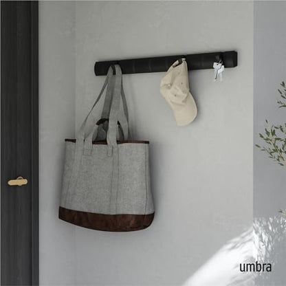 Umbra Flip Coat Rack, Wall Mount 8-Hook, Space Saving, Black | Real wood and steel build, retractable hooks fold flat, holds coats bags and scarves, easy install - color: Black/Black, size: 8-Hook