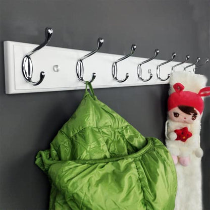 Wooden Wall Mounted Coat Rack – 31 Inch, White with 8 Silver Hooks for Entryway, Hallway, Bedroom - size: Long-31.5in(80cm),8 Silver Hooks, style: Modern