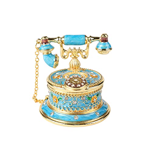QIFU Hand Painted Sky Bule Telephone Figurine Trinket Box Hinged Unique Gift for Family - color: T2 Blue