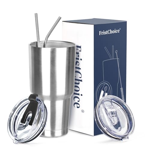 30 oz Tumbler with Lids and Straws Double Wall Insulated Tumbler Cup,Stainless Steel Leak-proof Thermal Coffee Tumbler Powder Coated Travel Mug for Cold and Hot Beverages,Silver - color: Silver, size: 30 Ounces