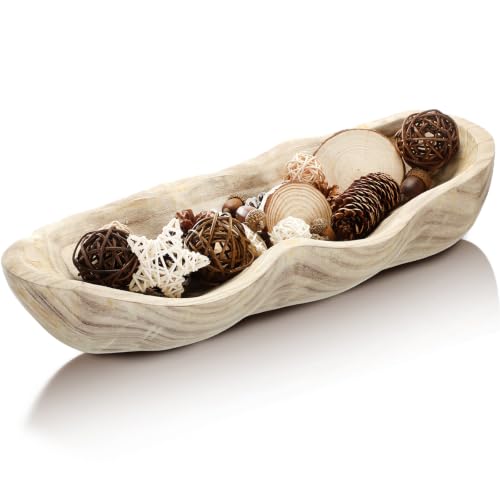 Nuogo 1 Pack 16 Inch Wavy Live Edge Dough Bowl Large Size Wood Rustic Dough Bowl Decorative for DIY Farmhouse Home Supplies Kitchen Decoration(Light Color) - color: Light Wood Color, size: 16 Inch