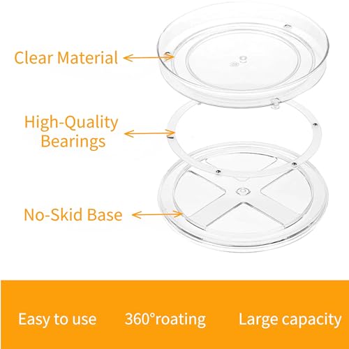 2-Pack 13Inch Lazy Susan Cabinet Organizer, Plastic Rotating Organizer Spice Rack Condiment Organizer for Pantry, Countertop, Cupboard, Refrigerator-Clear - size: 13 Inch | 1 Tier