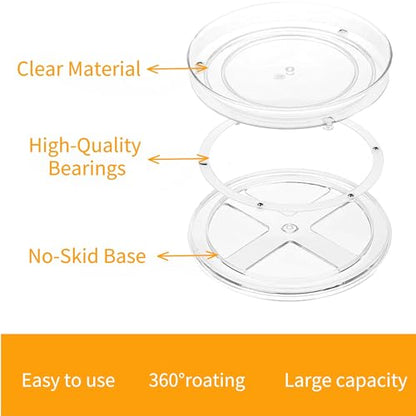 2-Pack 13Inch Lazy Susan Cabinet Organizer, Plastic Rotating Organizer Spice Rack Condiment Organizer for Pantry, Countertop, Cupboard, Refrigerator-Clear - size: 13 Inch | 1 Tier