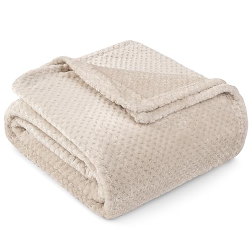 PAVILIA Fleece Throw Blanket for Couch Sofa Bed, Cream Beige 60x80 Twin | 280 GSM Soft Fuzzy Waffle Textured Jacquard Microfiber, Warm Lightweight Fade-Resistant Decorative Decor, All Season Gift - color: Ivory Cream, size: 60 X 80 Inches - Twin