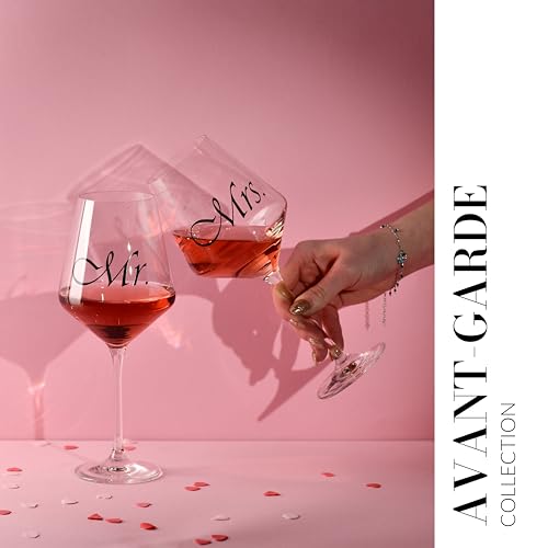 Krosno Mr & Mrs Wine Glasses, Set of 2, 18.6 oz, Avant-Garde Collection, Crystal Glass, Ideal Wedding Gift, Dishwasher Safe, Made in Europe - size: 18.6 oz