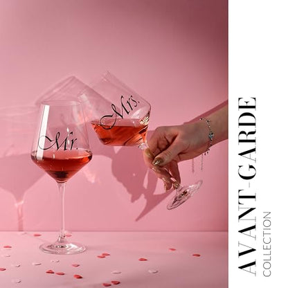 Krosno Mr & Mrs Wine Glasses, Set of 2, 18.6 oz, Avant-Garde Collection, Crystal Glass, Ideal Wedding Gift, Dishwasher Safe, Made in Europe - size: 18.6 oz