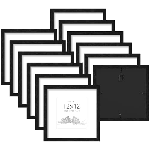 12x12 Solid Wood Frame Set of 12, Black Wood Grain Gallery Wall | Fits 8x8 Photos With Mat or 12x12 Without Mat, Black Backboard, Diamond Painting & Square Artwork Display, Easy Opening - color: Black Wood Grain, size: 12x12" (12 Pack)