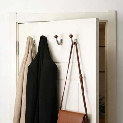 wall-Mounted Light Luxury Coat Hooks, Used for Hanging Coats, Hats, Scarves and Towels, Suitable for Entrance Halls, bathrooms and bedrooms (2, 7110Brushed Nickel + Walnut Wood) - color: 7110Brushed nickel + walnut wood