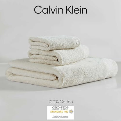 Calvin Klein - Bath Towels, Soft & Absorbent Bathroom Essentials, Zero Twist Construction, Oeko-Tex Certified (Entwine Solid Natural, 3-Piece) - color: Entwine Solid Natural, size: 3 Pack
