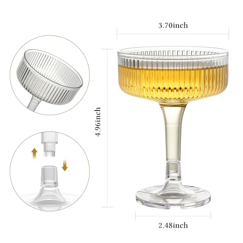 Goodluck 4-Tier Champagne Tower - 20PCS 7oz Clear Plastic Champagne Flutes | Plastic Coupe Glasses with Vertical Stripes for Weddings, Celebrations, Parties & Birthdays - color: Clear