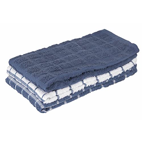 Ritz Premium 100% Cotton Terry Check Kitchen Dish Towels - Highly Absorbent, Super Soft, Long-Lasting, 25"x15", 3-Pack, Federal Blue - color: Federal Blue, size: 3-Pack - Kitchen Towel