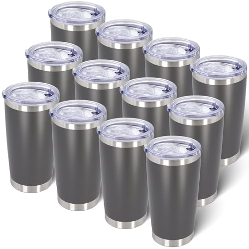 20oz Tumbler with Lid Stainless Steel Tumblers Insulated Mug Grey 12P - color: Gray