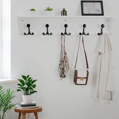 WEBI Wall Shelf with Hooks Underneath,35" Long Wall Mounted Coat Rack with Shelf,Entryway Coat Rack with 5 Triple Hooks for Hanging Coats,Jacket,Hallway,Bedroom,Mudroom,White - color: White, size: 35 Inch