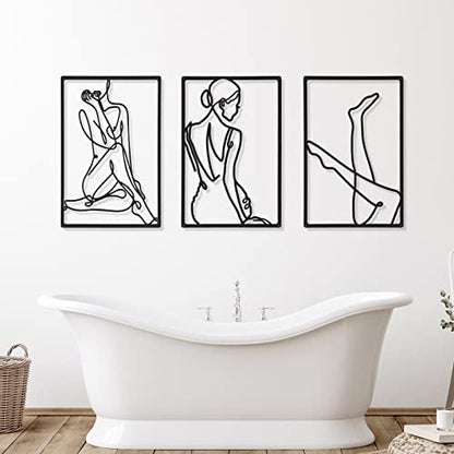 CHENGU 3 Pieces Metal Minimalist Abstract Woman Wall Art Line Drawing Wall Art Decor Single Line Female Home Hanging for Kitchen Bathroom Living Room - style: Leg Style