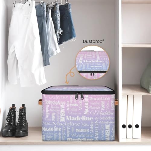 Custom Name Storage Basket, Personalized Keepsake Box, Pink Purple | Foldable Fabric Gradient Large Memory Bin with Handle Lid Lightweight Waterproof Dustproof, 14"L x 10.2"W x 10.4"H - color: Option 22