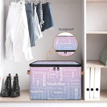 Custom Name Storage Basket, Personalized Keepsake Box, Pink Purple | Foldable Fabric Gradient Large Memory Bin with Handle Lid Lightweight Waterproof Dustproof, 14"L x 10.2"W x 10.4"H - color: Option 22