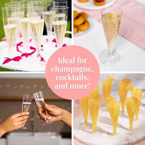 Prestee 200 Disposable Champagne Flutes Gold Glitter Glasses - 4.5 Oz Plastic Champagne Cups for Parties, Wedding Toasts, Mimosa Bar, and New Year’s Eve - Elegant Bulk Gold Plastic Wine Flutes | Disposable - color: Gold Glitter, size: 200 Count (Pack of 1