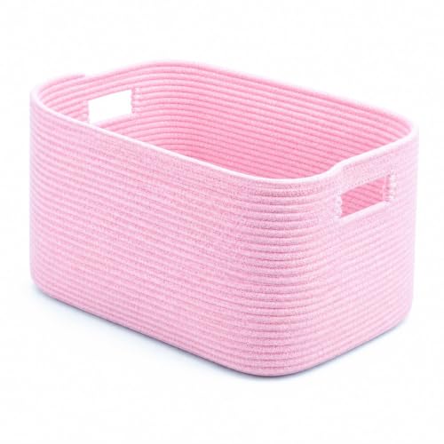 Cotton Rope Laundry Basket Small, 12.8GAL Collapsible Woven Storage Baskets for Living Room Kids Toys Stuffed Animal,Boho Rectangular Decorative Short Hamper for Dirty Clothes, Blankets Light Pink - color: LightPink, size: 12.8GAL