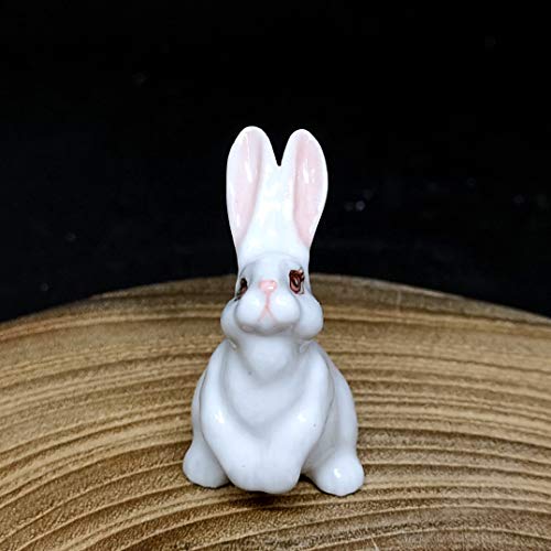 Handmade Ceramic Miniature Rabbit Figurine, Shelf Decor | Hand-painted ceramic, white, 1.9 in tall, for bookshelf, nursery shelf or windowsill, gift for bunny lovers and rabbit owners