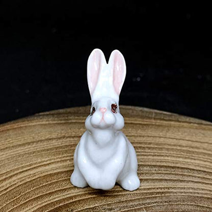 Handmade Ceramic Miniature Rabbit Figurine, Shelf Decor | Hand-painted ceramic, white, 1.9 in tall, for bookshelf, nursery shelf or windowsill, gift for bunny lovers and rabbit owners