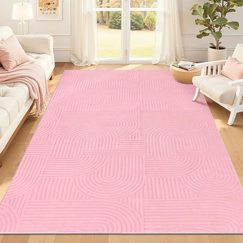 Pauwer 6x9 Area Rugs for Living Room, Modern Non Slip Washable Rug, Pink | Arch Pattern, Soft Fluffy, Neutral, Boho Accent, Solid Color Floor Carpet, For Kids Room Dining Room Nursery Entryway - color: Pink, size: 6'x9'