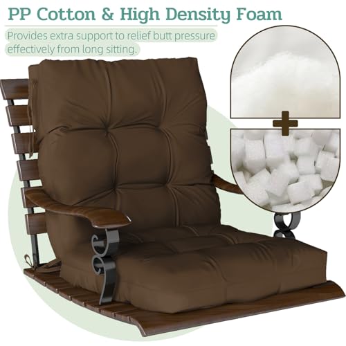 Outdoor Chair Cushions 42x21x4 Inch Set of 2, Brown | Patio Cushions for Dining Rocking Chairs, High Back Soft Seat Pad with Ties, Waterproof Fade Resistant, Indoor Outside Use - color: Brown