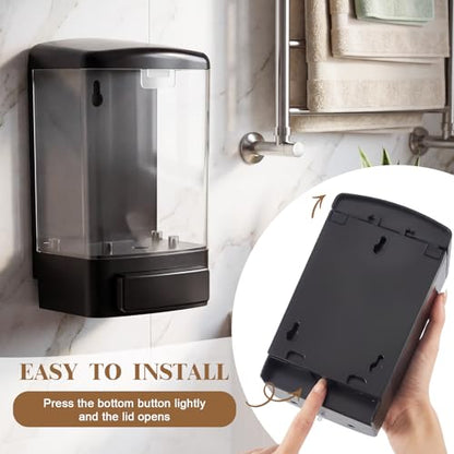 Hushee 4 Pcs Wall Mounted Soap Dispenser,33.8 Oz 1000 Ml,Clear | Manual Press, 1000ml 33.8oz Capacity Clear Window, For Restaurant Bathroom Kitchen Hotel, Liquid Soap Shampoo Dispenser - color: Clear, size: 33.8 oz 1000 ml