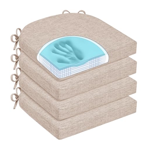 Chair Cushions for Dining Chairs, Non Slip Chair Pads with Ties and Washable Covers, Memory Foam Kitchen Chair Cushions Set of 4, 16"X16"X2.5", Oatmeal Beige - color: Oatmeal Beige, size: Pack of 4