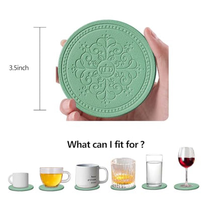 Coasters Set of 6 - PU Leather Coasters for Drinks with Holder - Green - color: Green