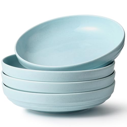 HAPPY KIT Stoneware 9'' Pasta Bowls 42oz Set of 4, Ocean Current Blue - color: OceanBlue