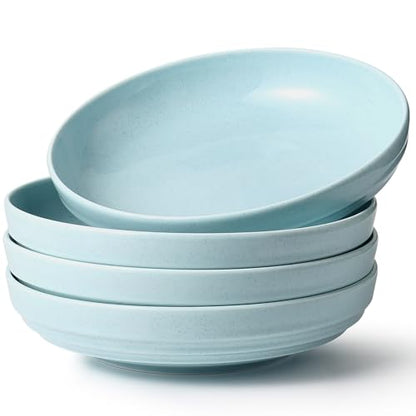 HAPPY KIT Stoneware 9'' Pasta Bowls 42oz Set of 4, Ocean Current Blue - color: OceanBlue