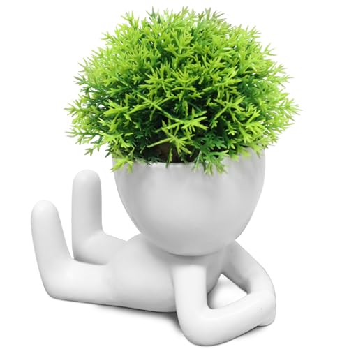 Zerzsy Small Fake Plants - Artificial Mini Succulent Plant Gift - Cute Desk Decoration for Women Office - Faux Plants Decor for Bathroom Shelf Aesthetic Indoor - color: White-g