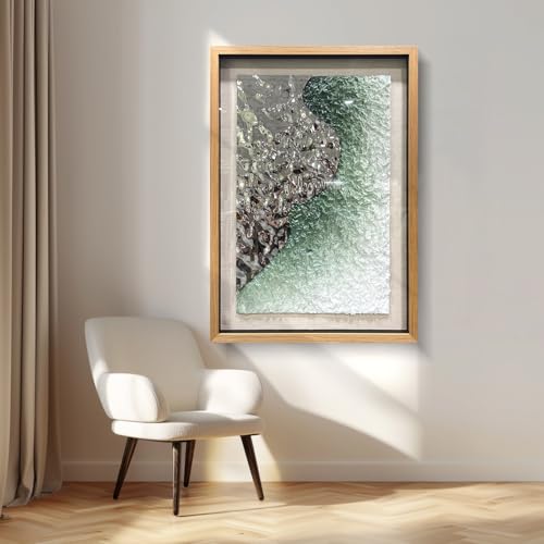BrightA Embossed Metal Wave Wall Art - Hand-Painted Tissue Paper Gradient (Mist Green) and Silver 3D Wall Art, Contemporary Abstract Metal Sculpture for Living Room 27.5"x39.4" - color: White + Green + Silver + natural wood tone, size: 27.5"x39.4"