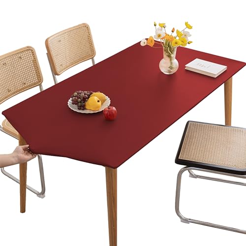 PU Stretch Fitted Rectangle Tablecloth with Elastic Edge 24 x 47 Inch Waterproof Oil Proof Table Cloth Wipeable Table Cover for Indoor Outdoor Furniture Protect (Red,24"x47") - color: Red, size: 47" x 24" (Rectangular)