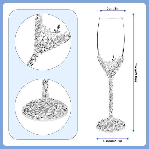 Silver Champagne Flutes -His and Hers,Wedding Toasting Glasses for Engagement Celebrations, Bridal Shower and Registry Idea, Tall Wine Glasses for Bride and Groom Gifts,7oz (Chrome) - color: Chrome