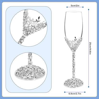 Silver Champagne Flutes -His and Hers,Wedding Toasting Glasses for Engagement Celebrations, Bridal Shower and Registry Idea, Tall Wine Glasses for Bride and Groom Gifts,7oz (Chrome) - color: Chrome