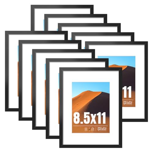 8.5x11 Picture Frame Black Set of 10, Display 6x8 with Mat or 8.5 x 11 Without Mat Picture, Photo Frame Collage for Wall Gallery or Table Deco, Hanging or Tabletop Display - color: black, size: 8.5x11
