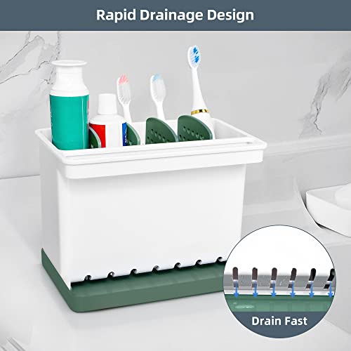 JOMOLA Kitchen Sink Organizer Dish Brush Sponge Holder Caddy Toothbrush Holders for Bathrooms Sinkware Kitchen Utensil Holder Sink Caddy Organizer with 4 Separate Dividers Removable Drain Tray (Green) - color: Green